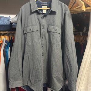 LL Bean Shirt Jacket Men's X XL Gray Canvas Flannel Lined 100% Cotton